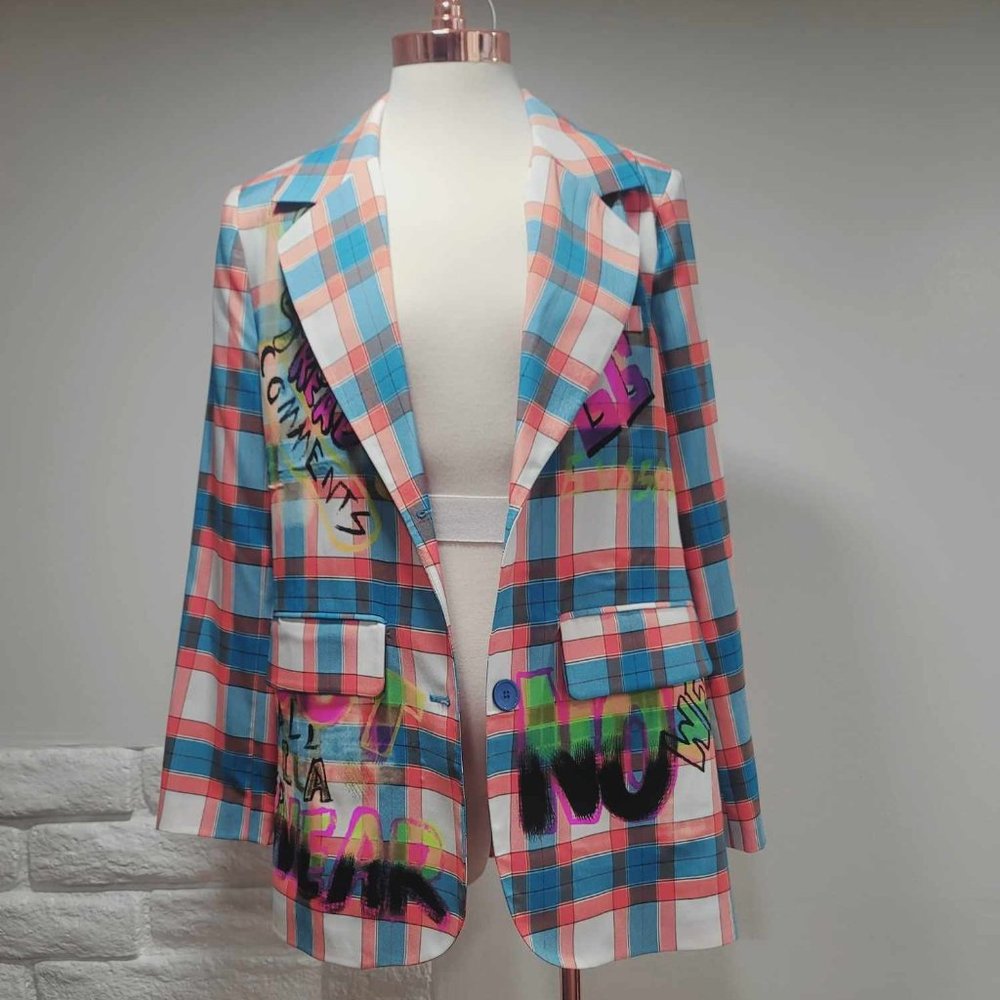 Womens  Patchwork Jacket Ultra Multicolor Sewn Plaid Patches Size Small